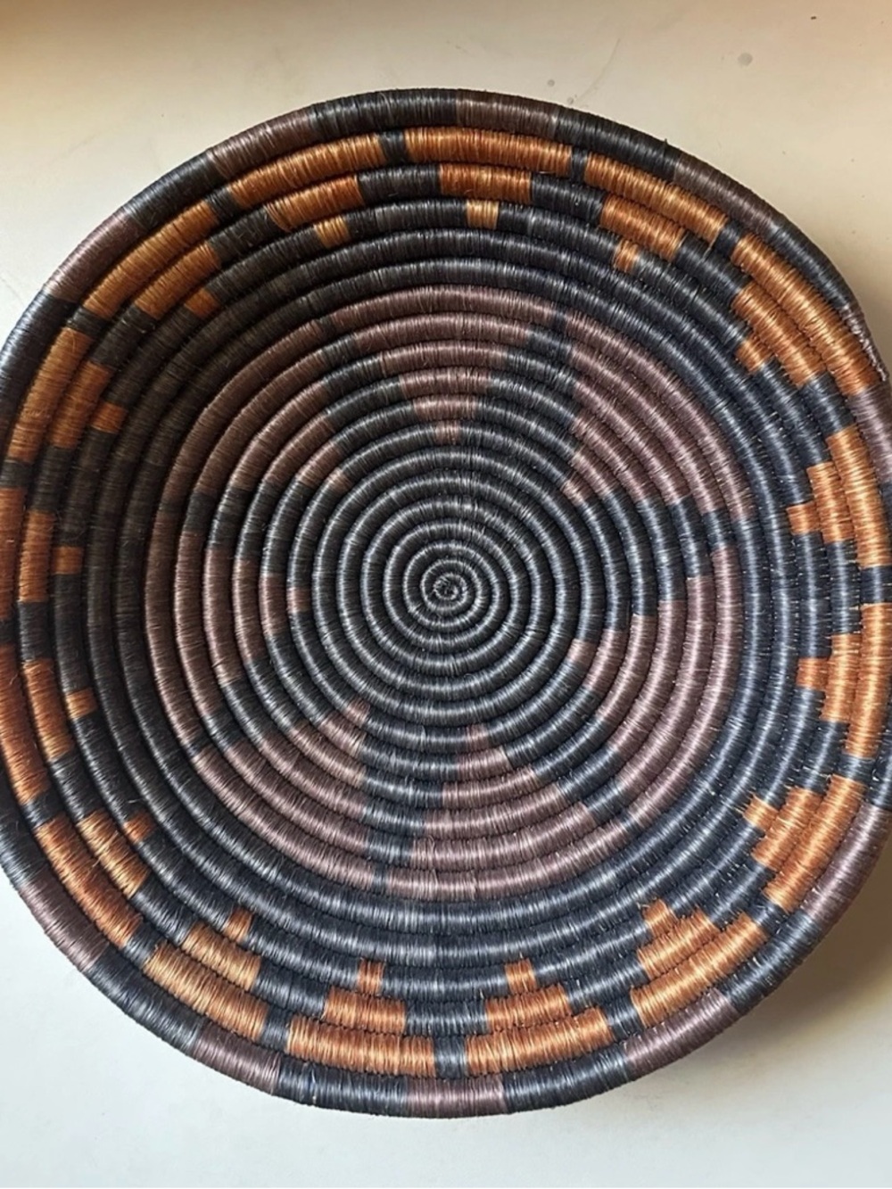 Handmade Rwandan Round Coil Basket 12”